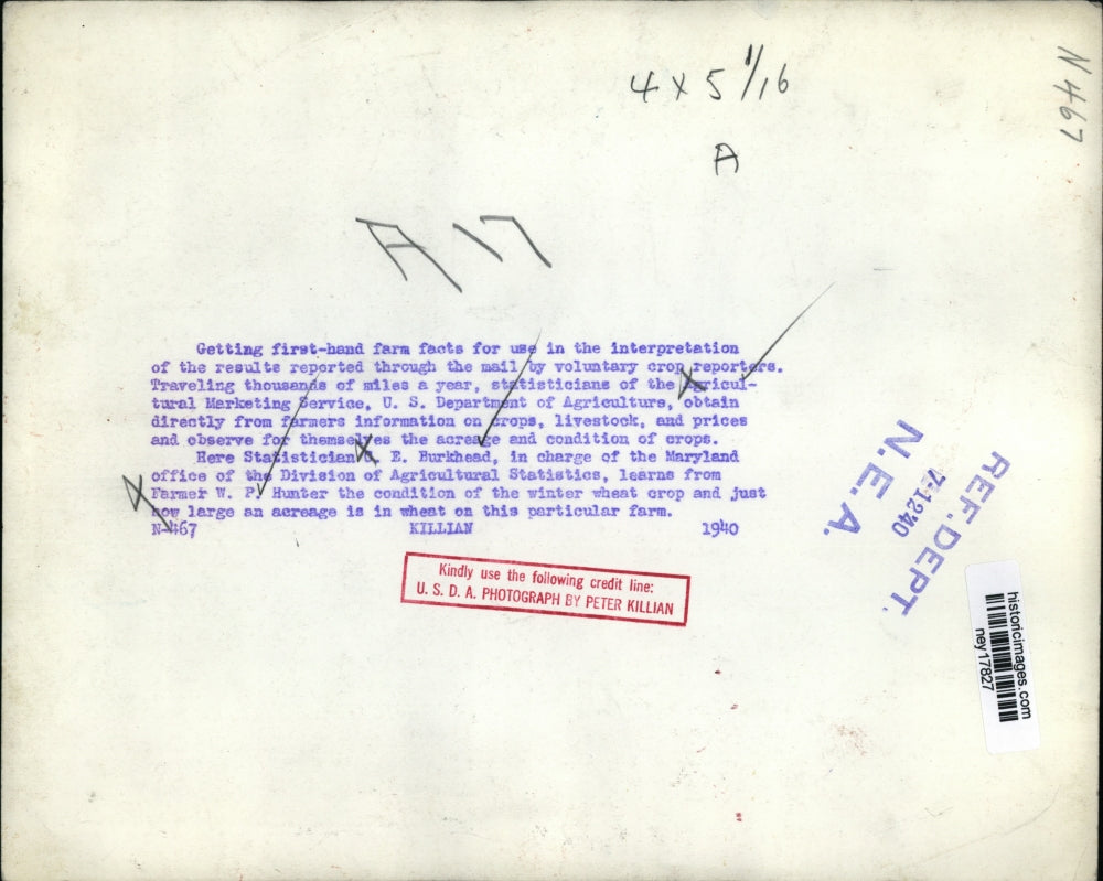 1940 Press Photo USDA Statisticians at Maryland Wheat Farm - ney17827