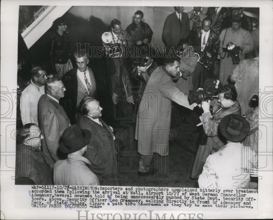 1954 Press Photo Chancellor Adenauer Photographed by Press at National Airport