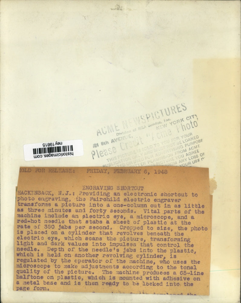 1948 Press Photo Fairchild Electric Engraver Machine - ney19815