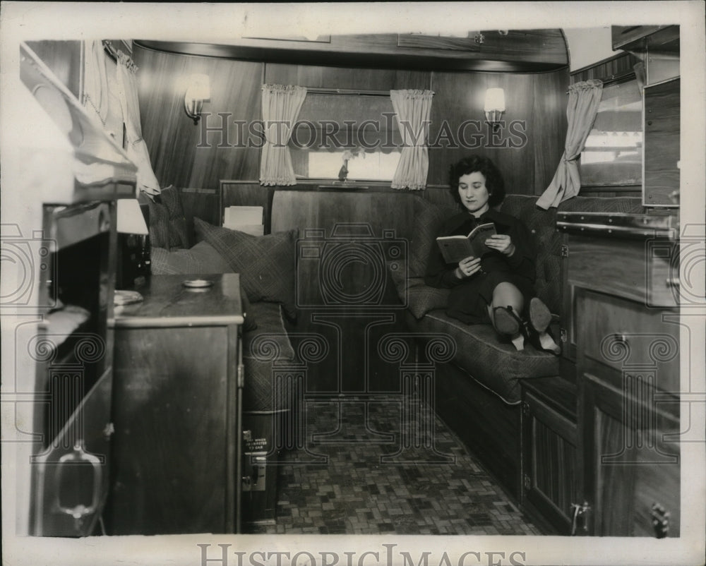 1937 Press Photo Ben Marshall Land Yacht Trailer Interior Kitchenette- Historic Images