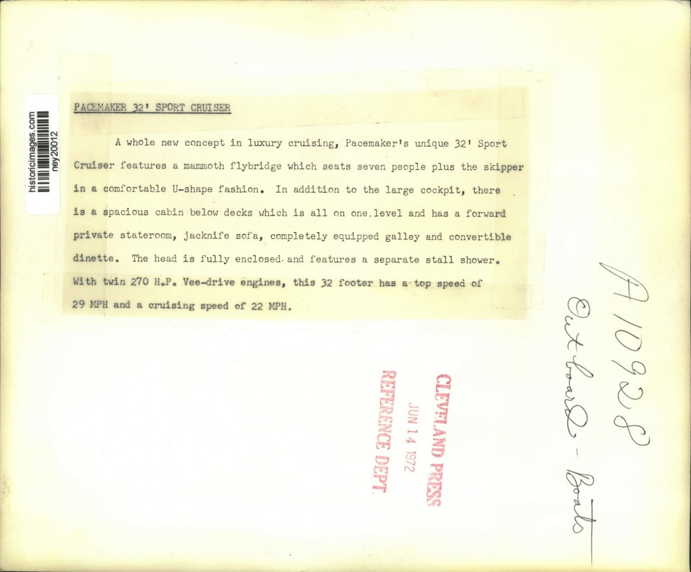 1972 Press Photo Pacemaker 32' Sport Cruiser - ney20012