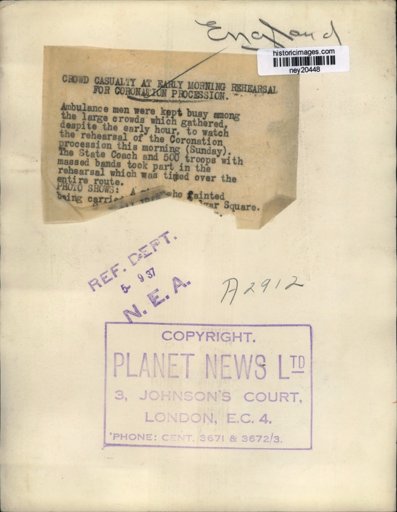 1937 Press Photo Spectator Who Fainted at Coronation Procession Rehearsal London