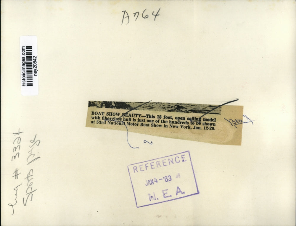 1963 Press Photo 18-foot Sailboat Model for 53rd National Motor Boat Show