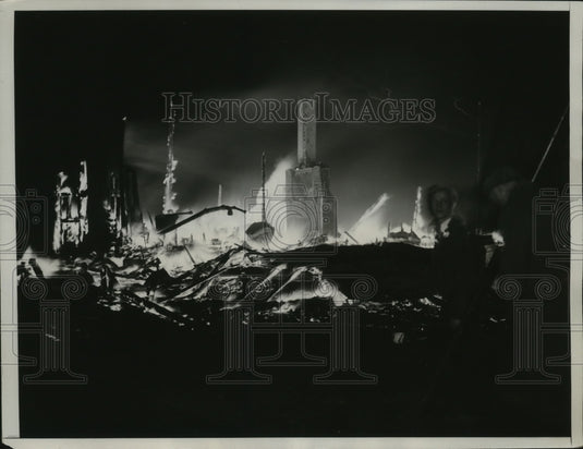 1934 Press Photo Shields Estate Home Destroyed by Fire, Deer Park, Long Island