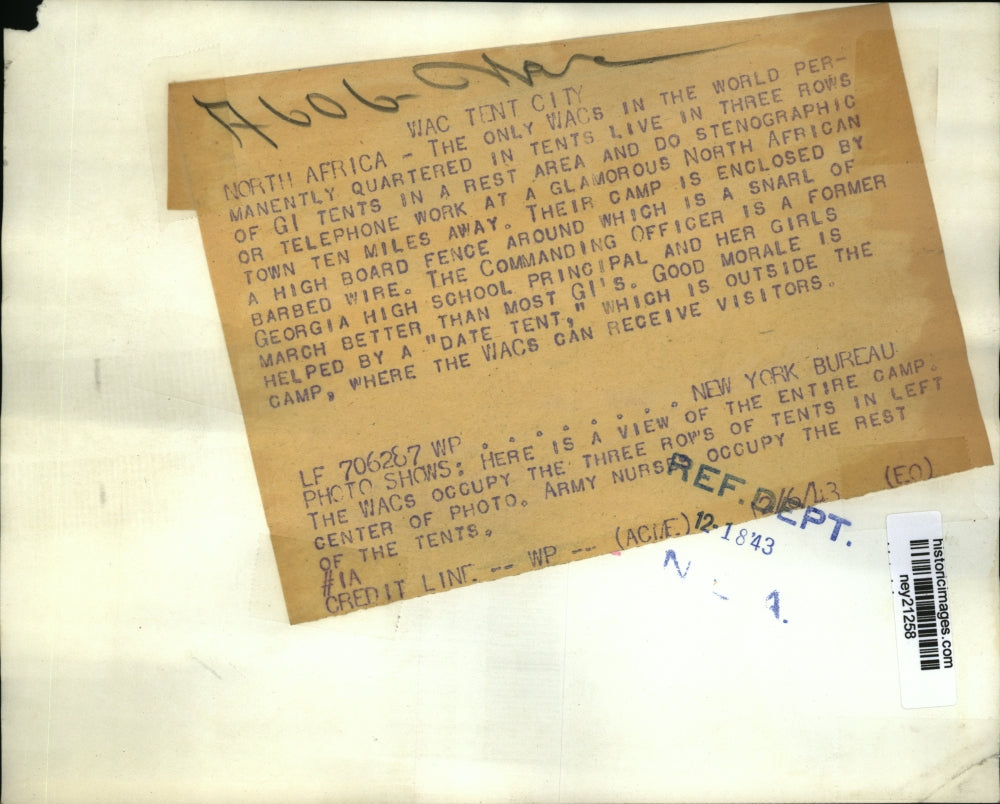 1943 Press Photo WAC Tent Camp in North Africa - ney21258