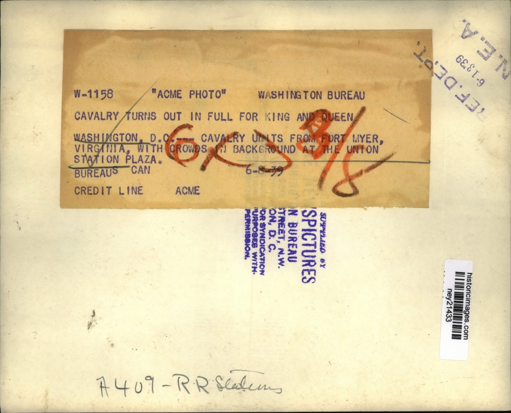 1939 Press Photo Calvary Units from Fort Myer Virginia Play for King & Queen