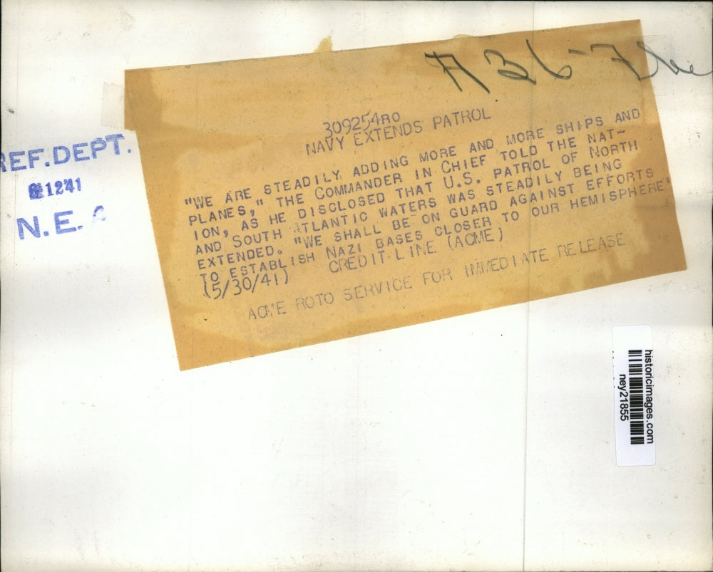 1941 Press Photo US Patrol of North & South Atlantic Waters Against Nazis