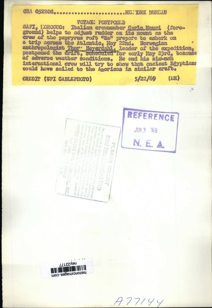 1969 Press Photo Ra Boat of Thor Heyerdahl Expedition in Safi, Morocco