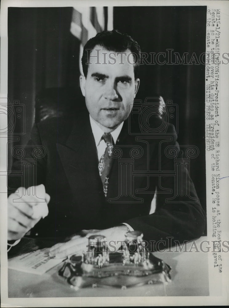 Load image into Gallery viewer, 1953 Press Photo President Richard Nixon at Rostrum of Senate in Washington DC
