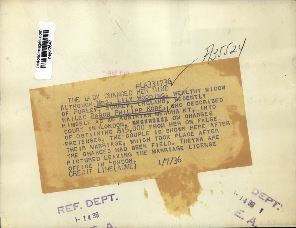 1936 Press Photo Lily Wooding and Baron Philipp Korf - ney22647