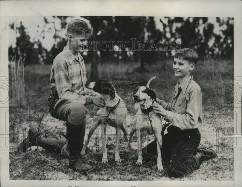 Load image into Gallery viewer, 1946 Press Photo Anderson, Spicer, Jr enter dogs in amateur derby event
