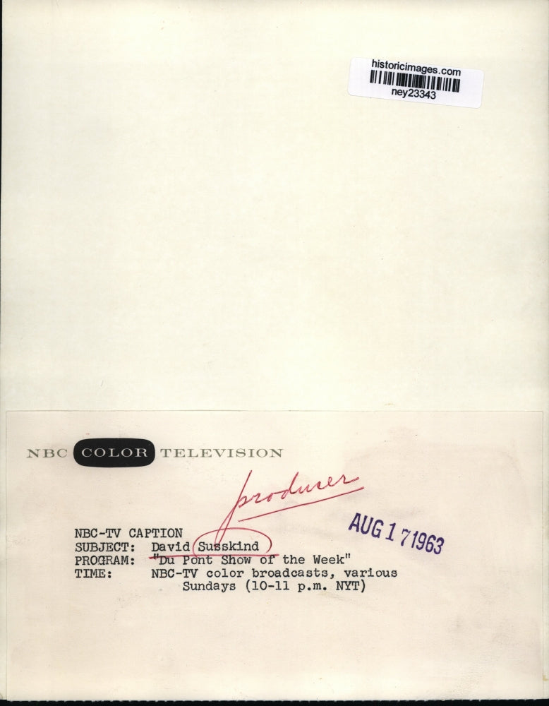 1963 Press Photo Producer David Susskind on "Du Pont Show of the Week' NBC