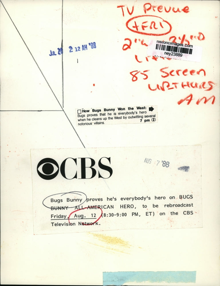 1988 Press Photo "Bugs Bunny All-American Hero" TV Special - ney23889