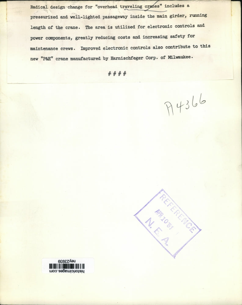 1961 Press Photo Radical design change for "overhead traveling canes"