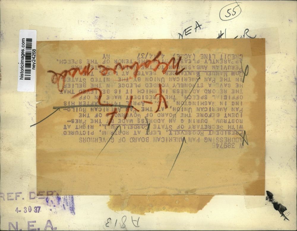 1937 Press Photo President Roosevelt, Sec of State Cordell Hill with Pan America