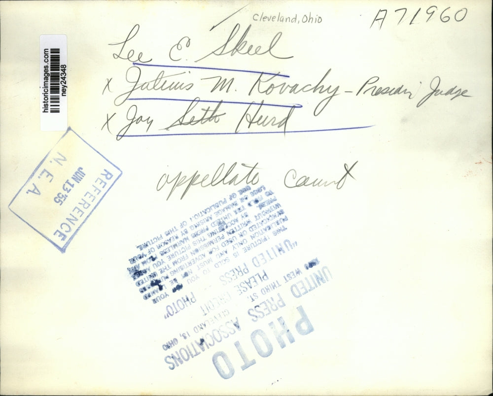 1955 Press Photo Lee Skell, Jay Hurd & Presiding Judge Julius Kovachy