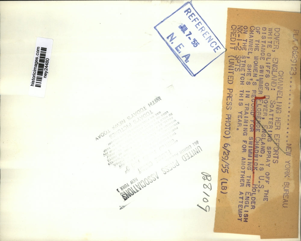 1955 Press Photo Distance Swimmer Florence Chadwick at English Channel