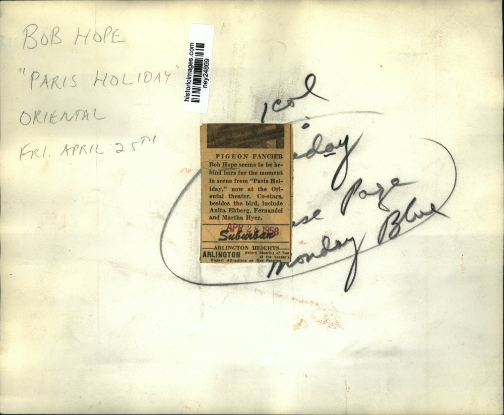 1958 Press Photo Scene From "Paris Holiday" Starring Bob Hope - ney24869