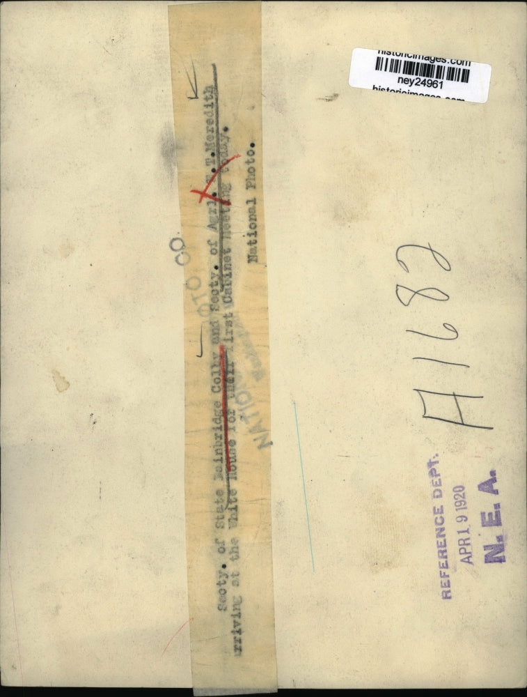 1920 Press Photo Secretary of State Bainbridge Colby & Secretary of Agriculture