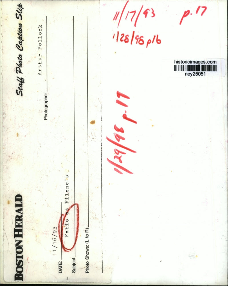 1993 Press Photo Fabio at Filene's - ney25051