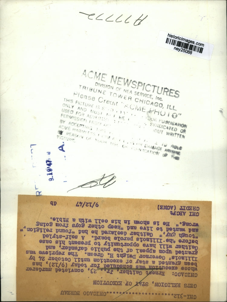 Load image into Gallery viewer, 1947 Press Photo Ernest Gaither Jr. granted stay of execution in Illinios
