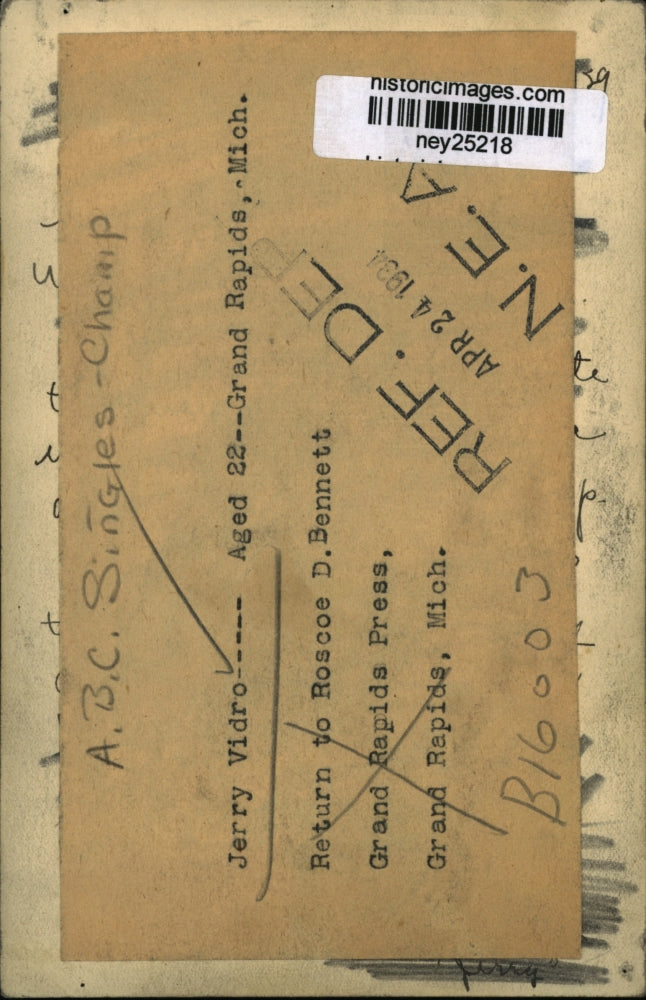 1934 Press Photo Jerry Vidro, A.B.C. Singles Champion - ney25218