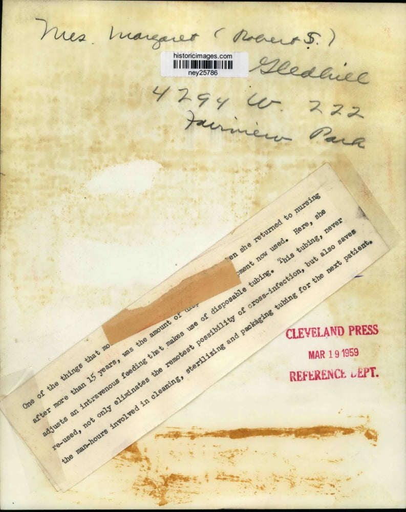 1959 Press Photo Nurse Margaret Gledbill Adjusts Intravenous Feeding - ney25786