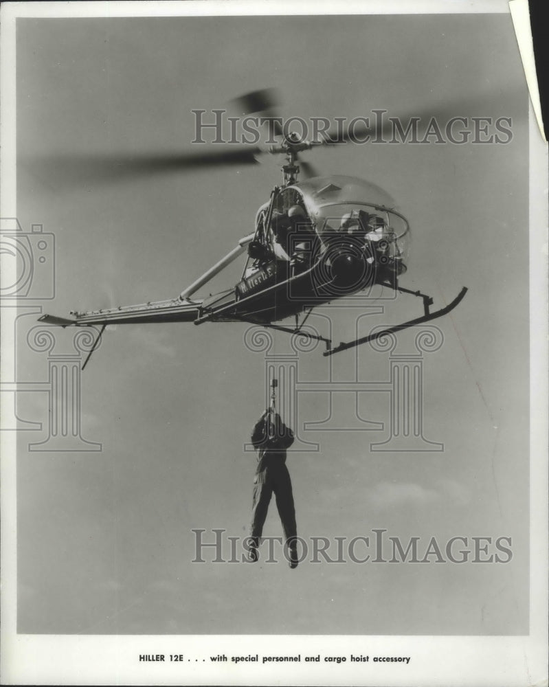 1956 Press Photo Hiller 12E with Special Personnel and Cargo Hoist Accessory