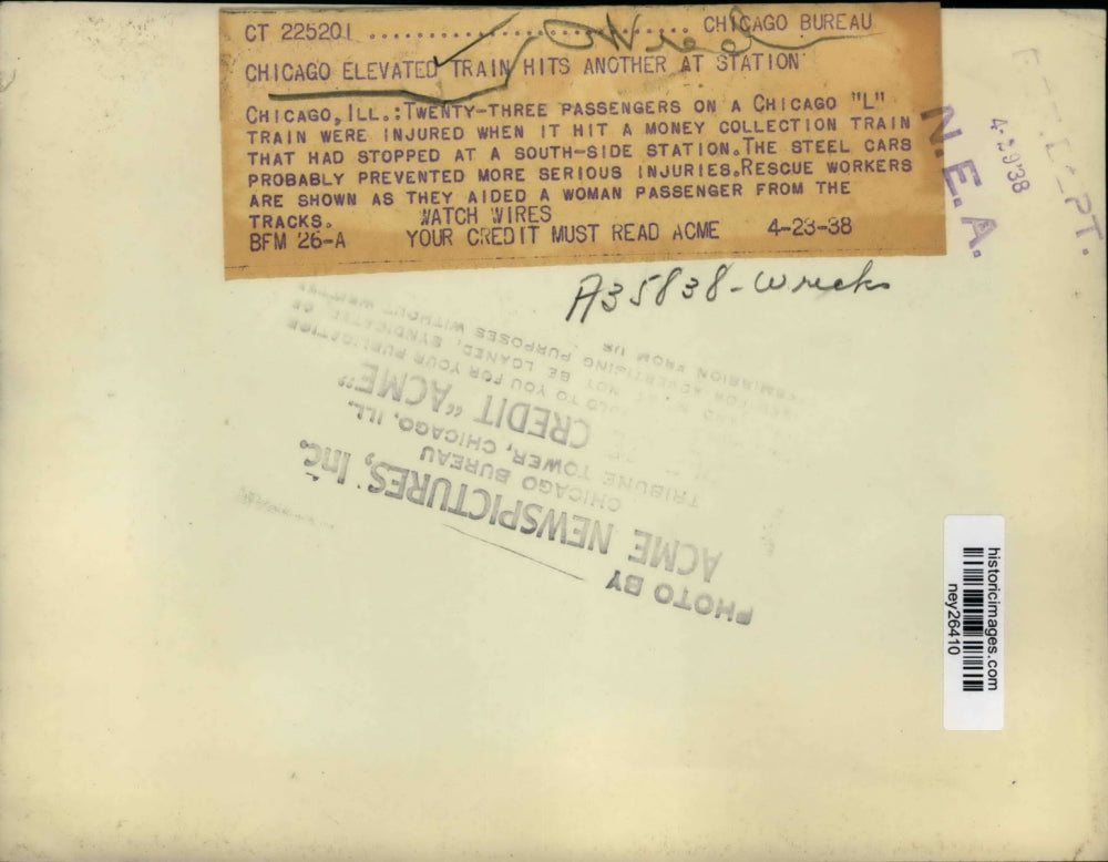 1938 Press Photo 23 Passengers on Chicago Train Injured During Accident