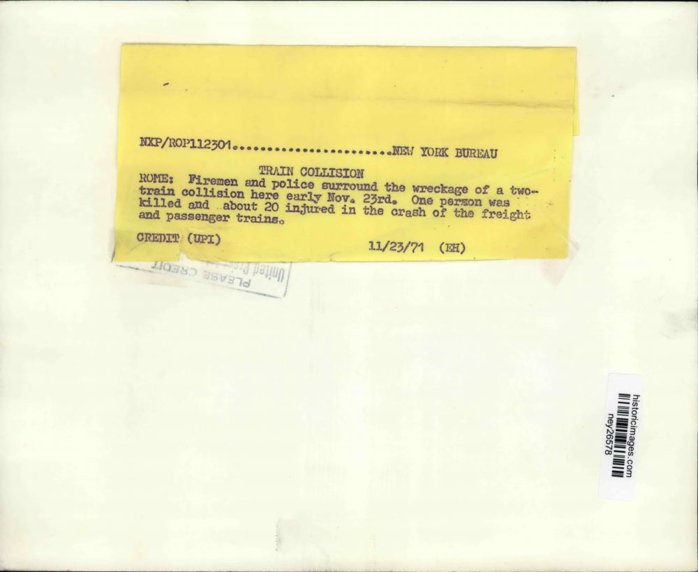 1971 Press Photo Wreckage of 2 Train Collision 1 Dead & 20 Injured in Rome Italy