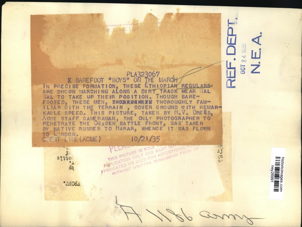 1935 Press Photo Ethiopian Regulars Marching Barefoot Near Wal Wal - ney26991