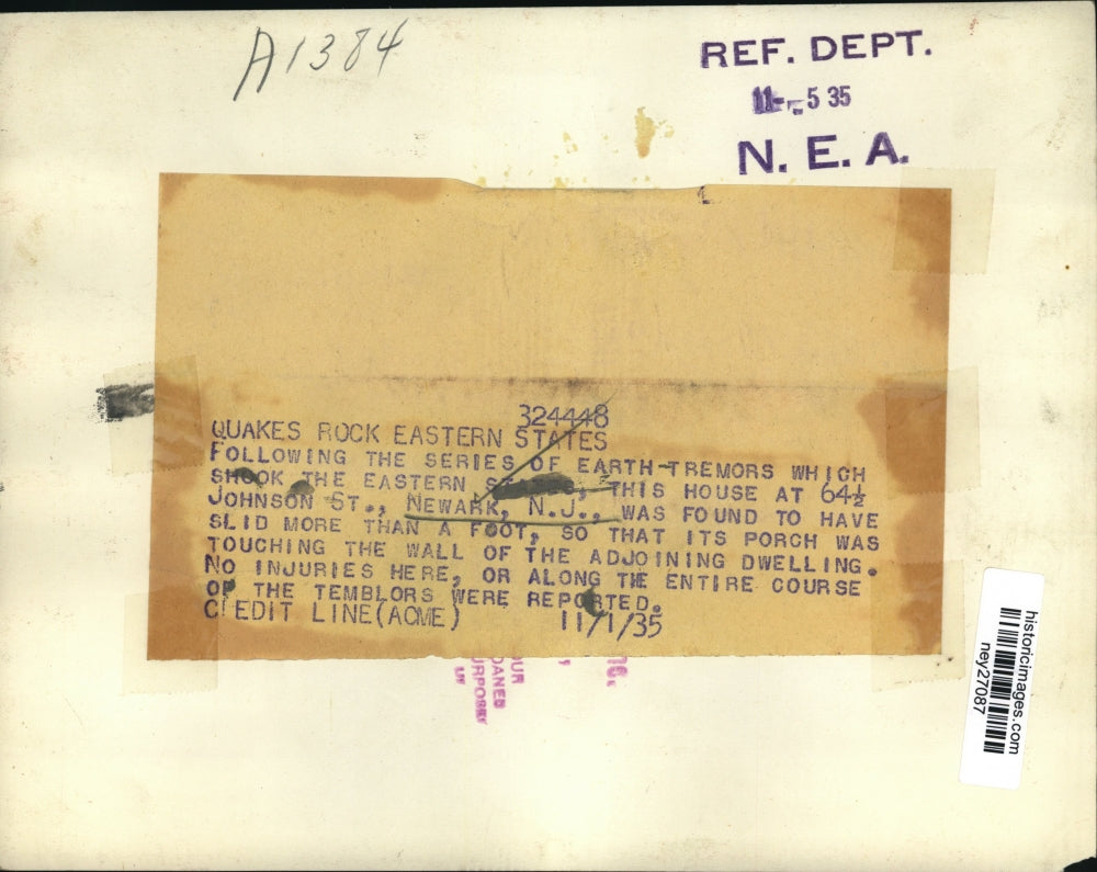 1935 Press Photo Earth Tremors Cause House to Slid More Than a Foot - ney27087