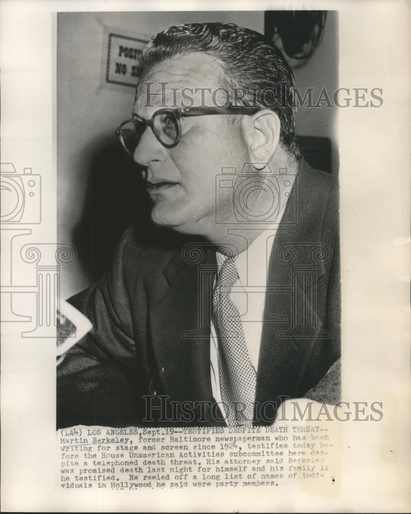 Press Photo Berkley testifies before House UnAmerican Activities subcommittee