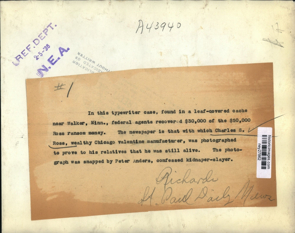 1938 Press Photo Charles S. Ross article photographed to prove he's still alive