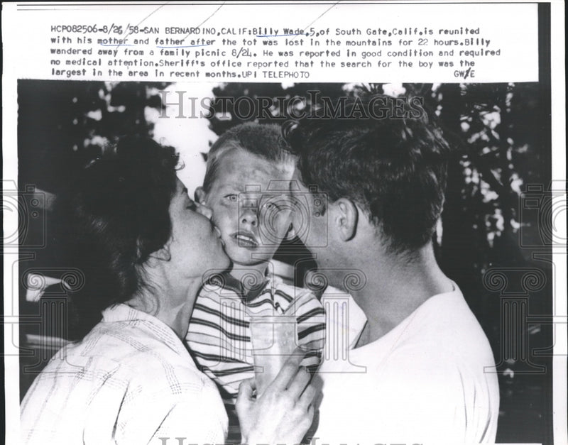 Load image into Gallery viewer, 1958 Press Photo Five year old Billy Wade Lost in Mountains for 22 Hours
