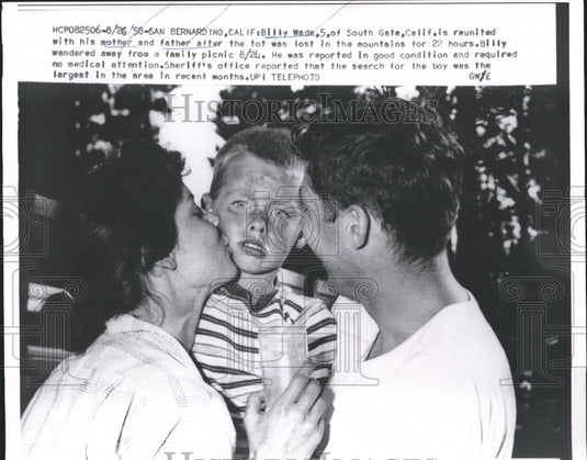 1958 Press Photo Five year old Billy Wade Lost in Mountains for 22 Hours