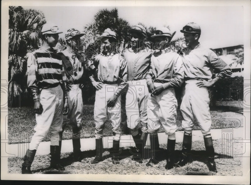 Load image into Gallery viewer, 1952 Press Photo Jockeys from all over the world at Gulfstream Park - ney28188
