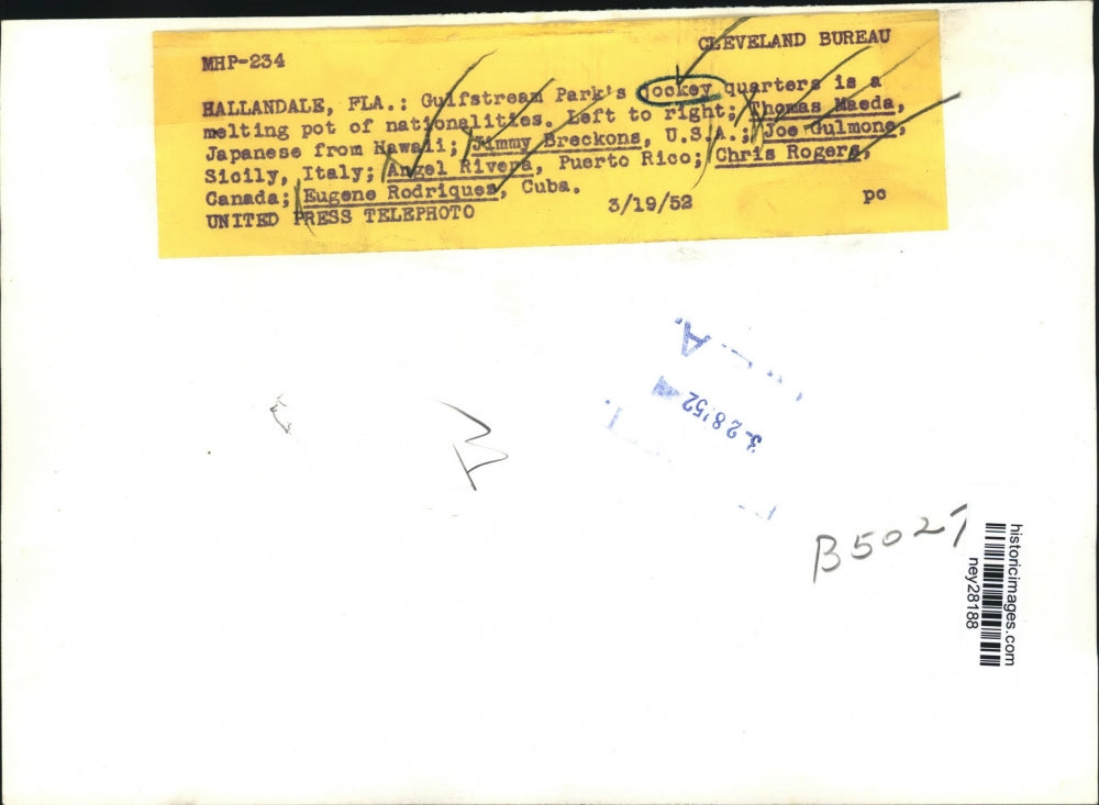 1952 Press Photo Jockeys from all over the world at Gulfstream Park - ney28188