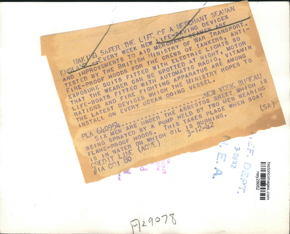 1942 Press Photo Life-Saving Devices Tested by British Ministry of War Transport