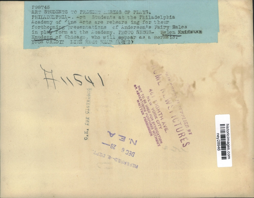 1928 Press Photo Helen Knudsen in Philadelphia Academy of Fine Arts Plays