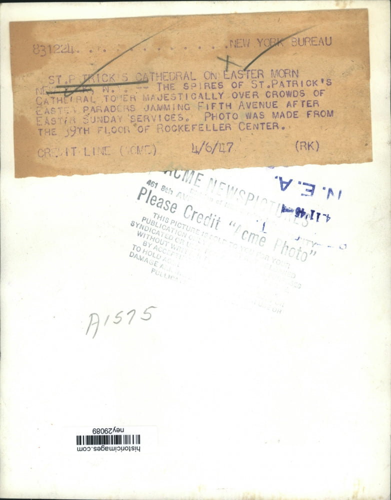 1947 Press Photo St Patrick's Cathedral Aerial View on Easter Sunday, New York