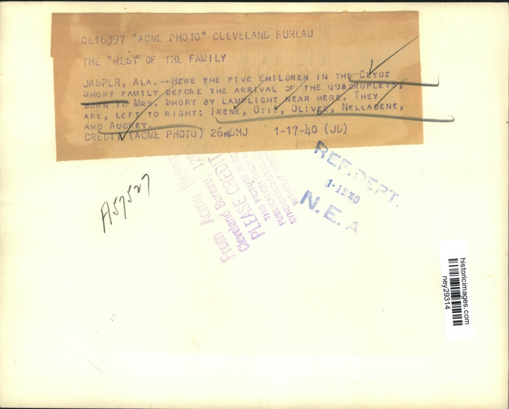 1940 Press Photo Five Children in the Clyde Short Family before Quadruplets