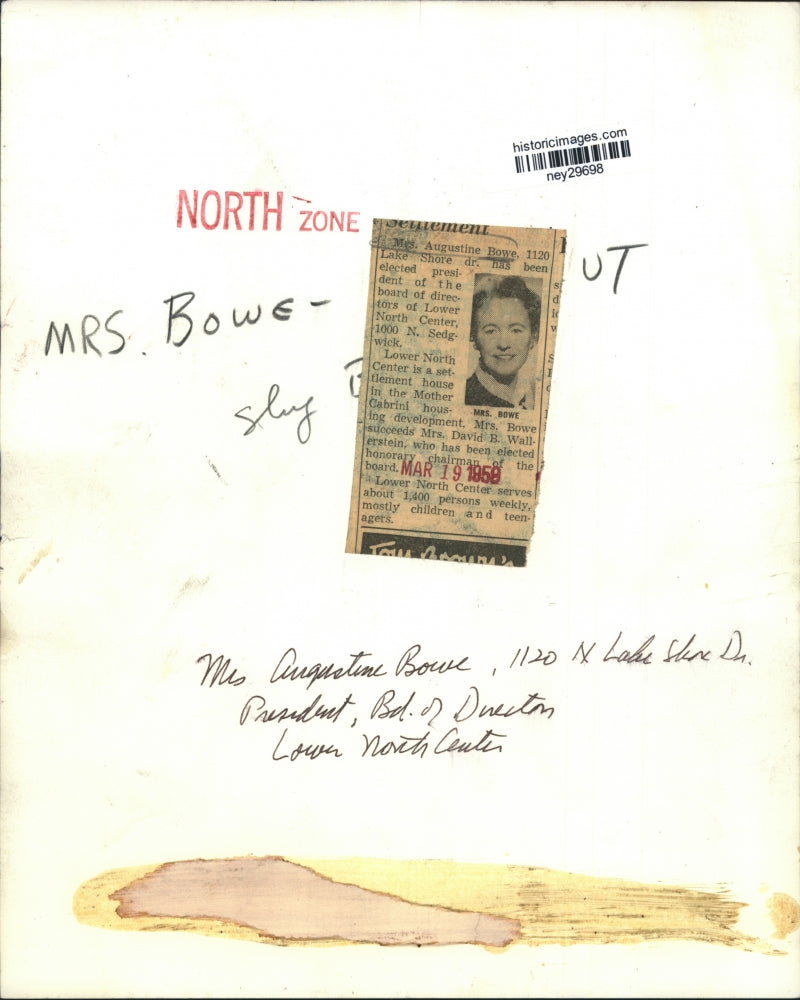 1958 Press Photo Mrs Eugustine Bowe President of Lower North Center Board