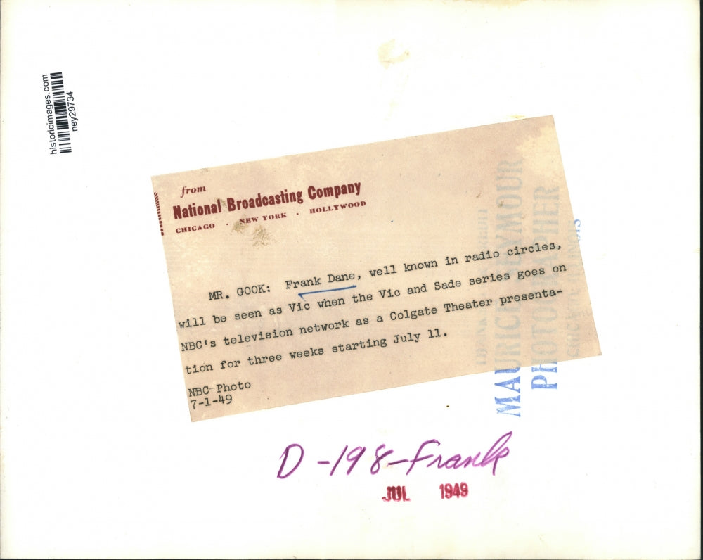 1949 Press Photo Frank Dane for Vic and Sade TV Series on NBC - ney29734