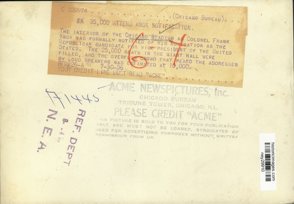 1936 Press Photo Frank Knox Notified of Presidential Nomination in Chicago