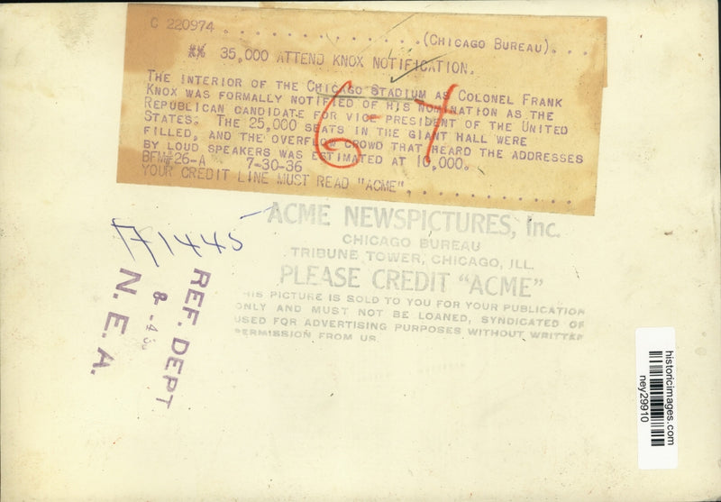 Load image into Gallery viewer, 1936 Press Photo Frank Knox Notified of Presidential Nomination in Chicago
