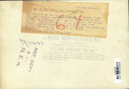 1936 Press Photo Frank Knox Notified of Presidential Nomination in Chicago
