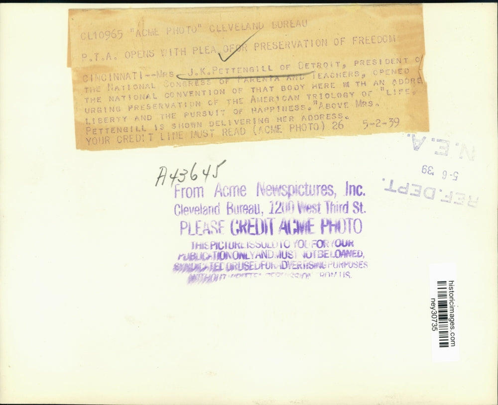 1939 Press Photo Mrs JK Pettengill President of National Congress of Teachers