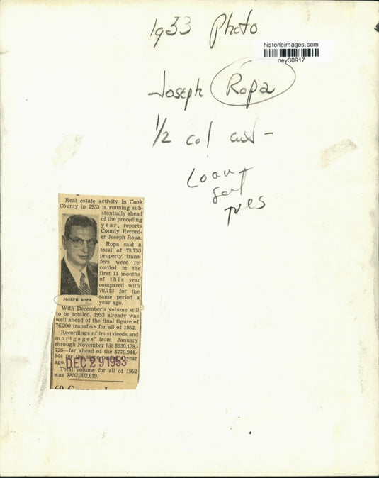 1953 Press Photo County Recorder Joseph Ropa reports record real estate activity