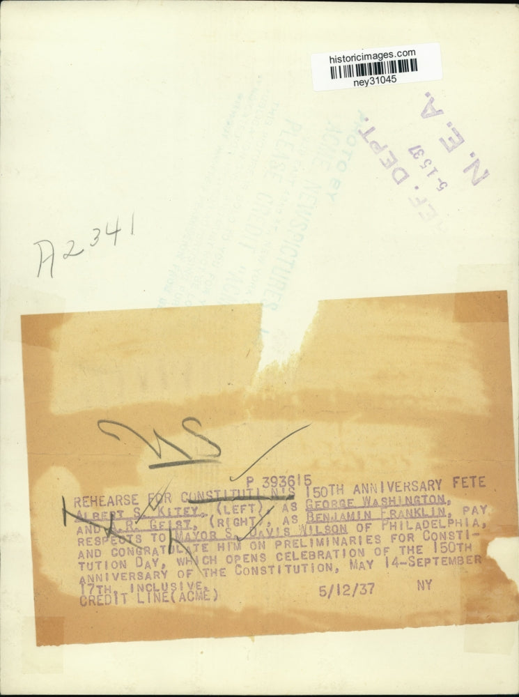 1937 Press Photo Albert Kitey AR Geist and Mayor S Davis Wilson in rehearsal